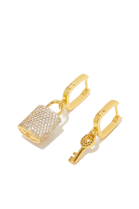 Pave Lock And Key Earrings